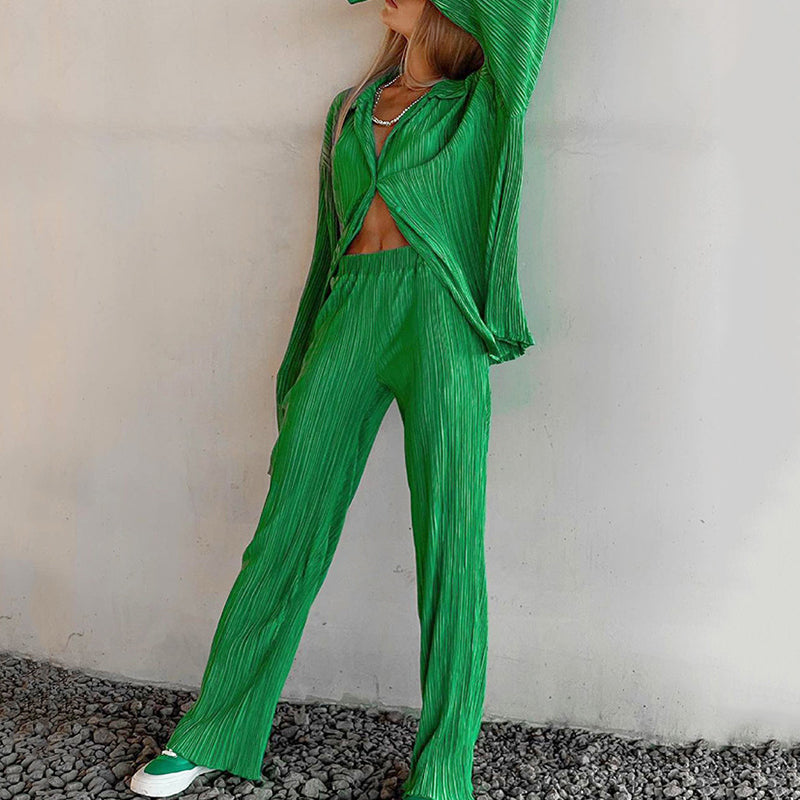 2-teiliges Set aus Hemd und Hose mit Plissee und Knopfleiste