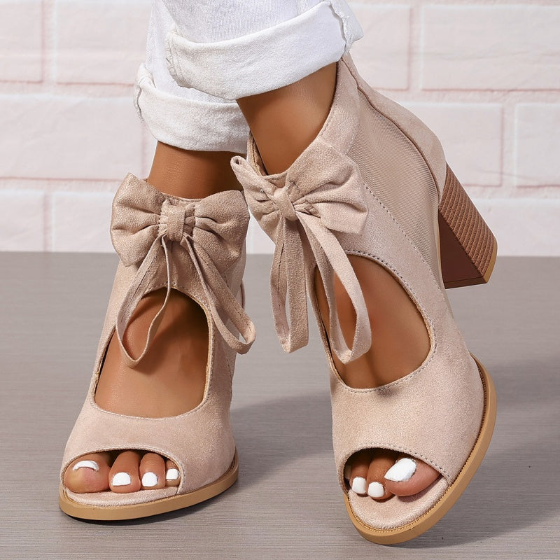 Offene Damen-Schleifen-Sandalen mit klobigem Absatz