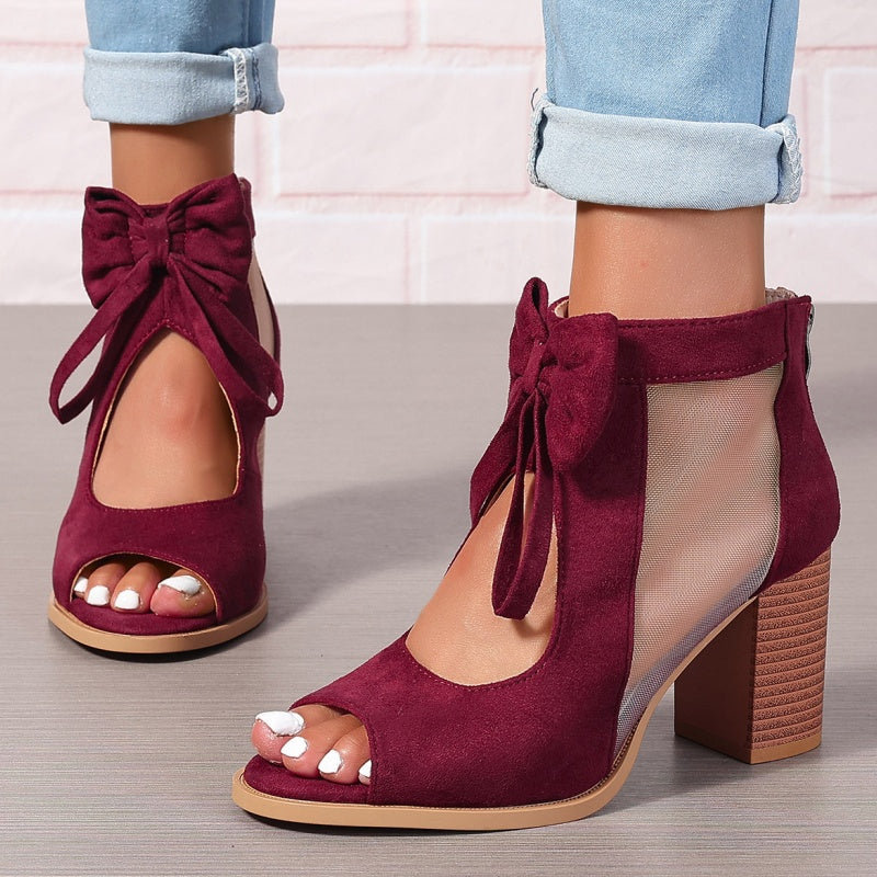 Offene Damen-Schleifen-Sandalen mit klobigem Absatz