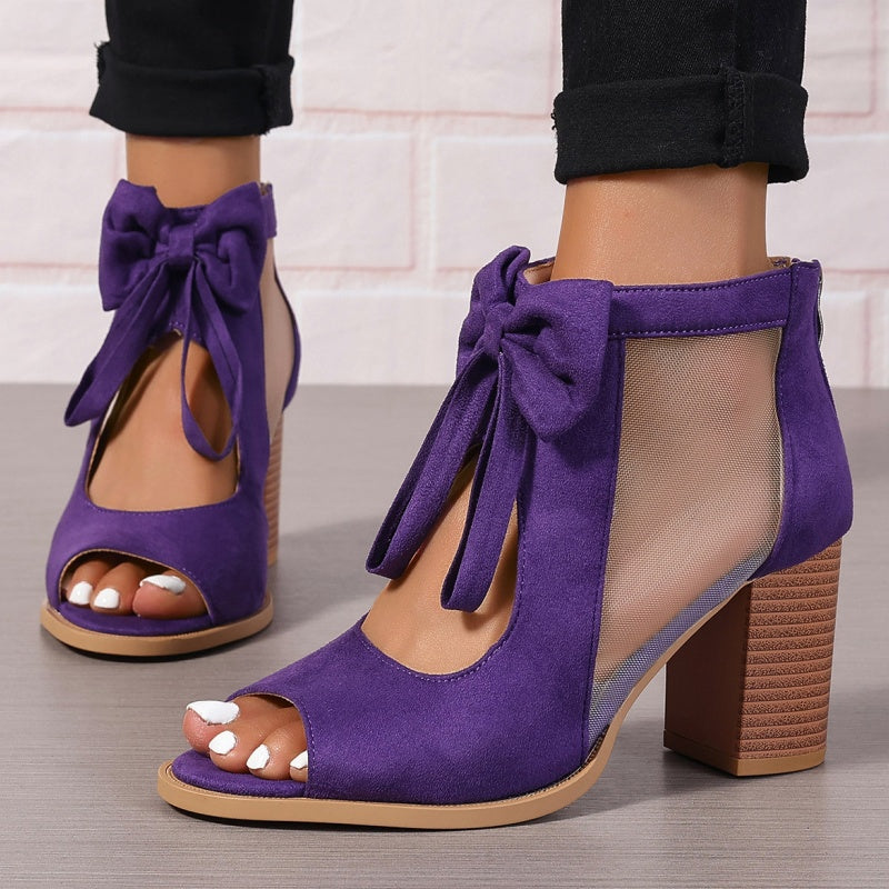 Offene Damen-Schleifen-Sandalen mit klobigem Absatz