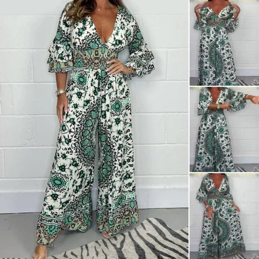 💃Jumpsuit mit V-Ausschnitt und Print für Damen