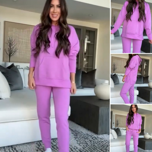 Einfarbiges Set mit Kapuzenpullover und Hose mit Kordelzug