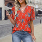 🌸 Bedrucktes Kurzarm-Top mit V-Ausschnitt für Damen