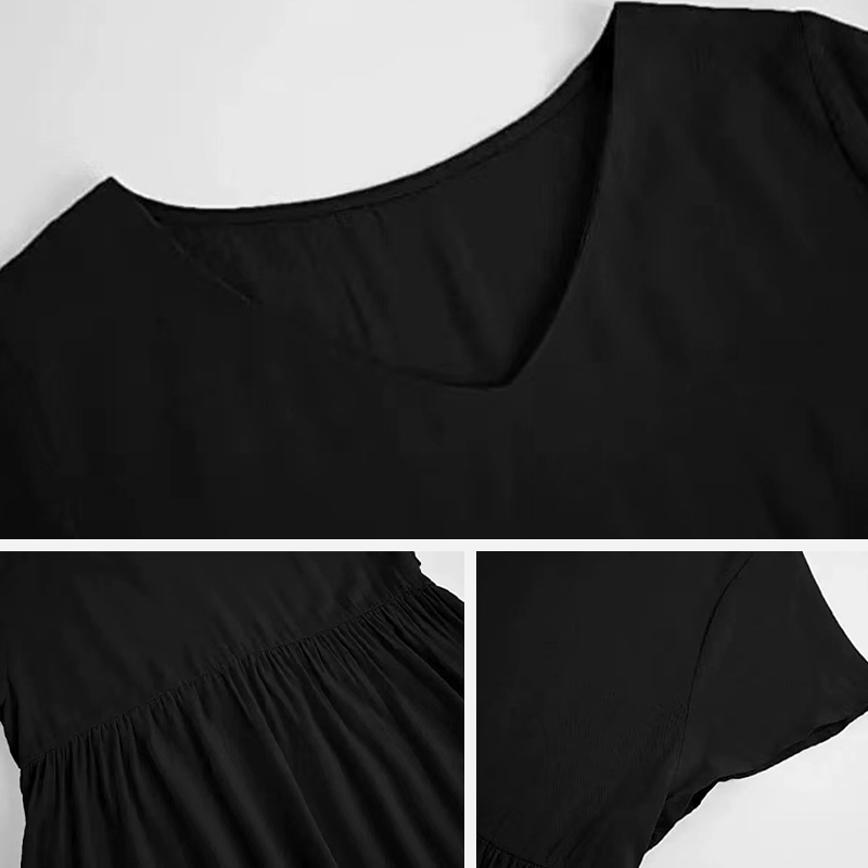 💝Heiße Verkäufe 49 % RABATT💝Baumwollmischung V-Ausschnitt Casual Kurzarm Webkleid😍