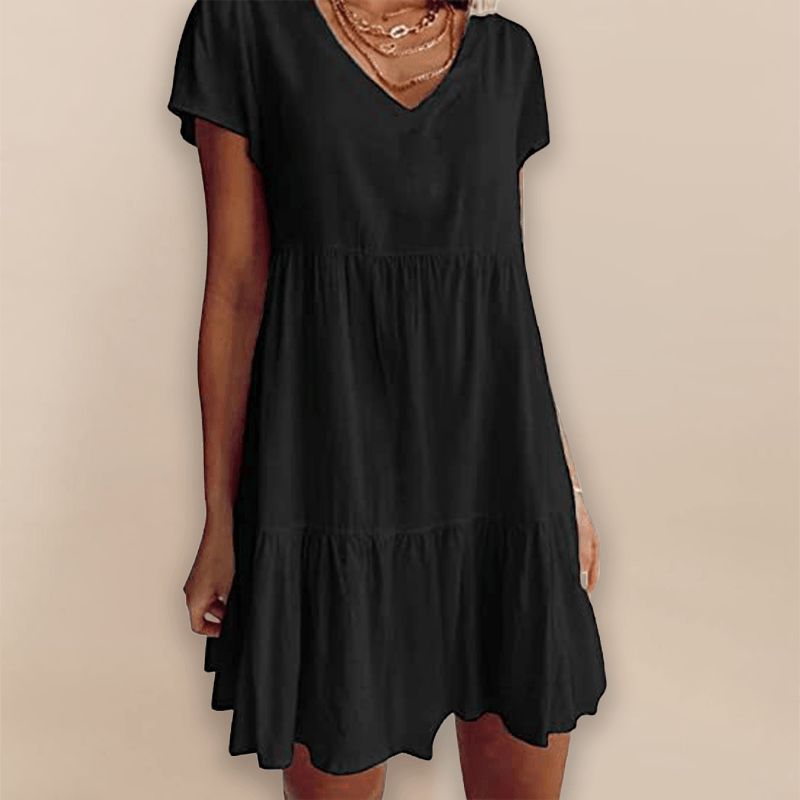 💝Heiße Verkäufe 49 % RABATT💝Baumwollmischung V-Ausschnitt Casual Kurzarm Webkleid😍