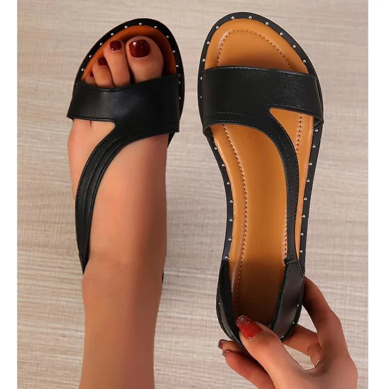🔥49% Rabatt 🔥 Flache Sandalen mit offener Zehenpartie und Fischmaul-Nieten