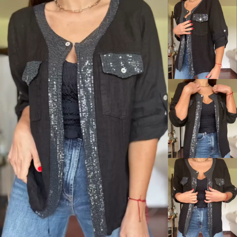 Stilvolles, atmungsaktives Top mit Paillettenbesatz für Damen