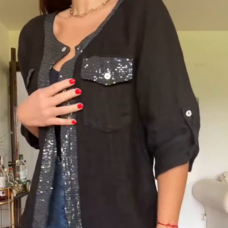Stilvolles, atmungsaktives Top mit Paillettenbesatz für Damen