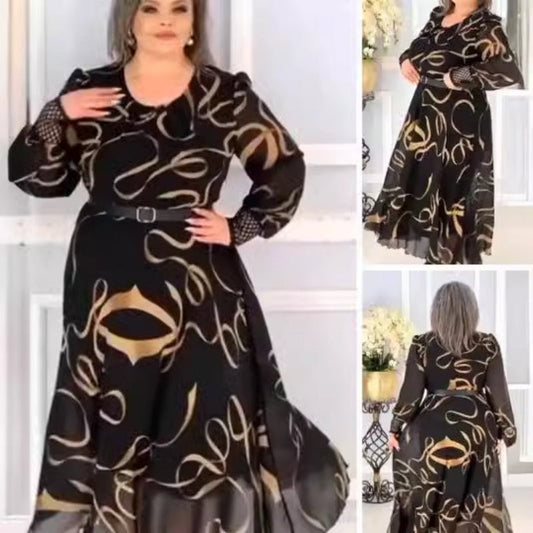 Elegantes bedrucktes lässiges Langarmkleid