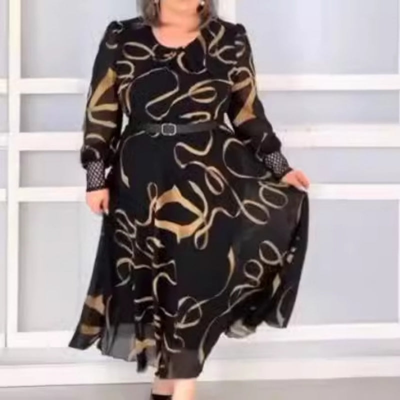 Elegantes bedrucktes lässiges Langarmkleid