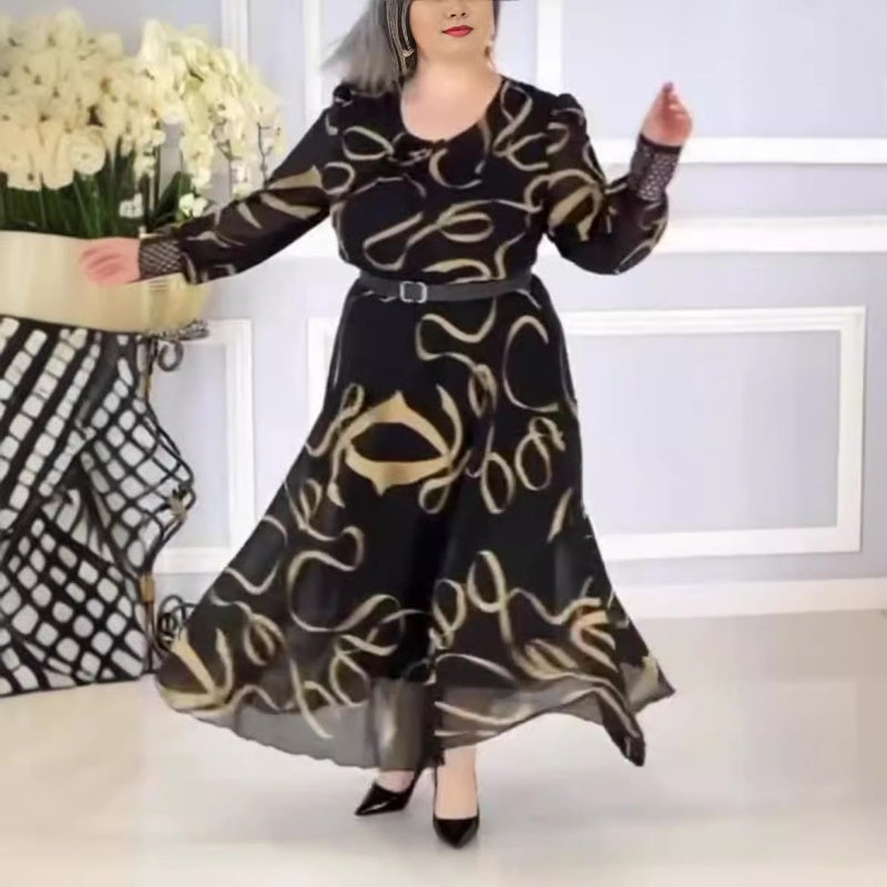 Elegantes bedrucktes lässiges Langarmkleid