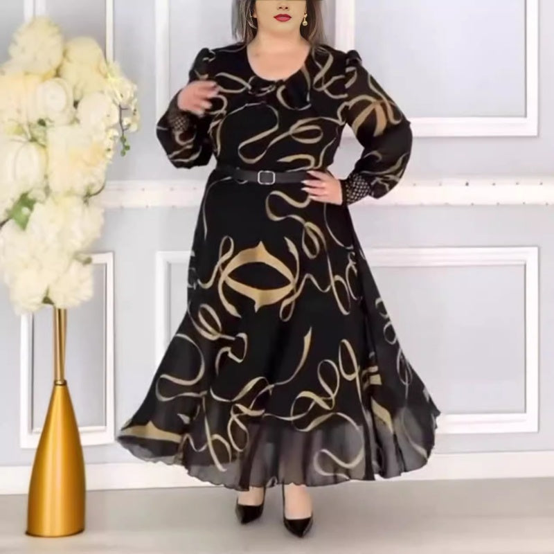 Elegantes bedrucktes lässiges Langarmkleid