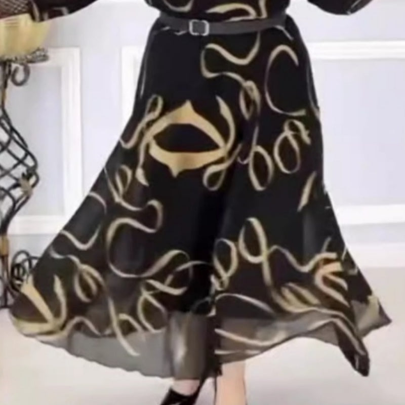 Elegantes bedrucktes lässiges Langarmkleid