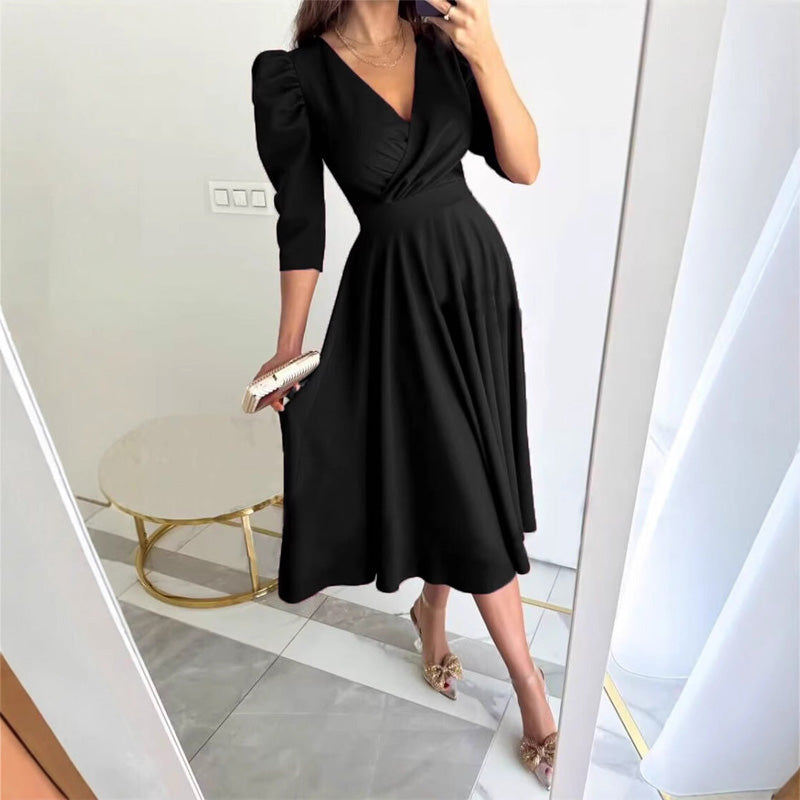 Plissiertes, taillenformendes Midikleid mit V-Ausschnitt für Damen