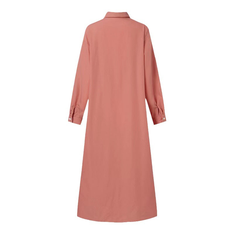 Lockeres, langärmliges Maxi-Hemdkleid mit Revers für Damen