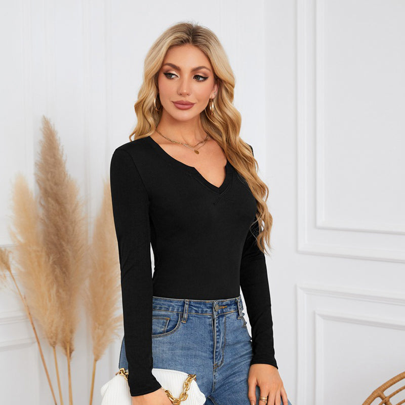 Trendy Langarm-Top mit V-Ausschnitt für Damen