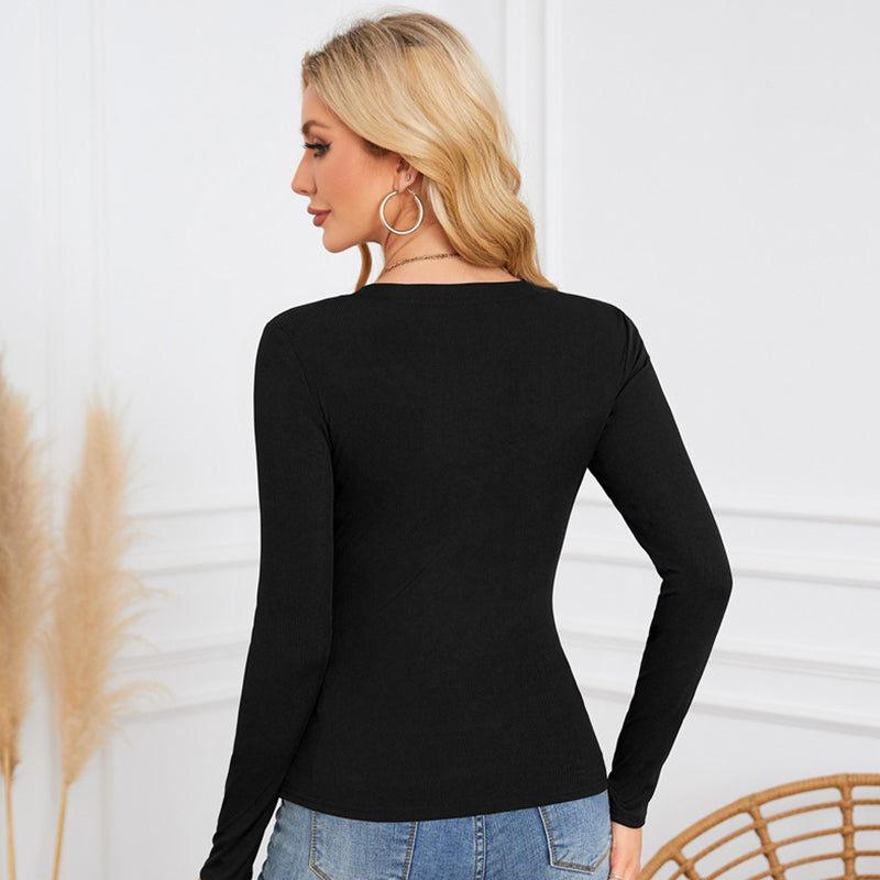 Trendy Langarm-Top mit V-Ausschnitt für Damen