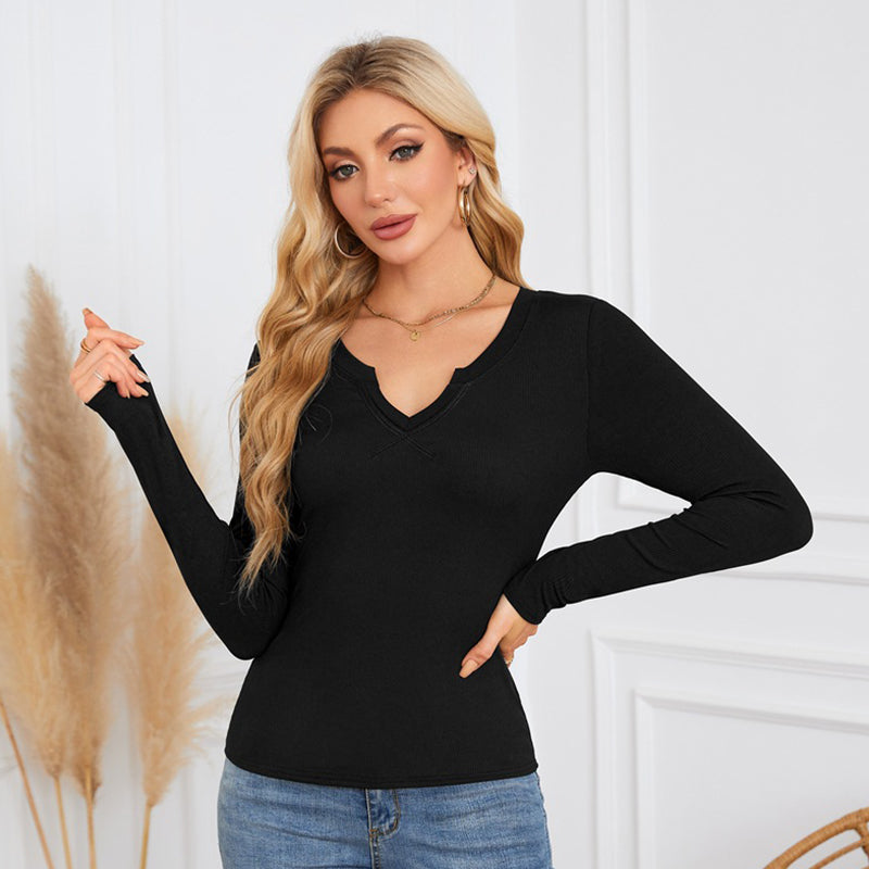 Trendy Langarm-Top mit V-Ausschnitt für Damen