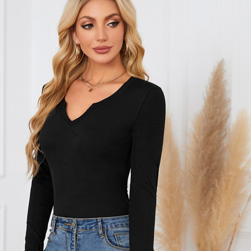 Trendy Langarm-Top mit V-Ausschnitt für Damen