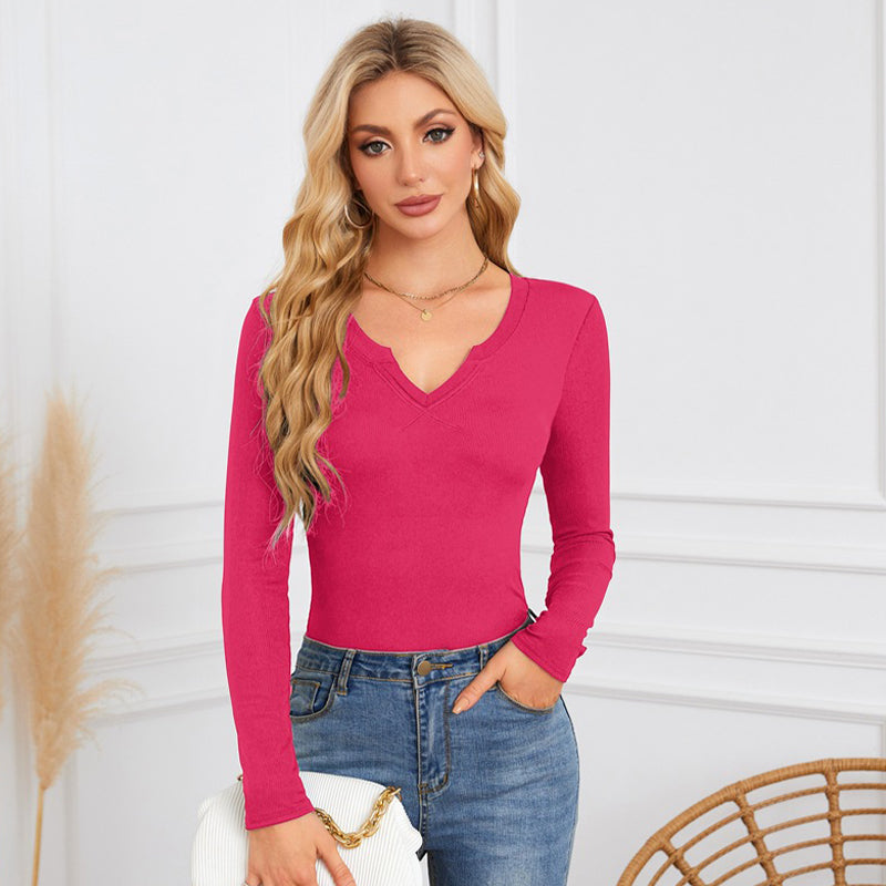 Trendy Langarm-Top mit V-Ausschnitt für Damen