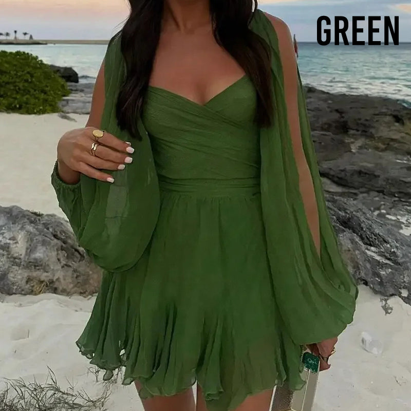 ⏳Begrenzte Zeit 50% Rabatt💥Wickelkleid mit V-Ausschnitt, geschlitzten Ärmeln und Bindegürtel in der Taille