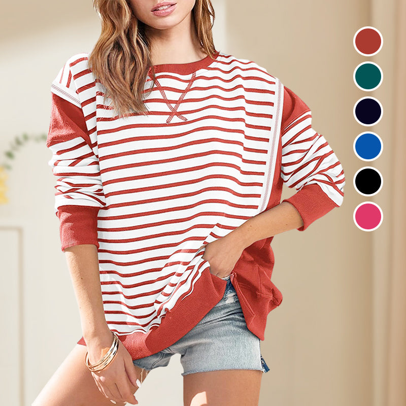 Stylische Rundhals-Tops mit Streifen und Colorblocking