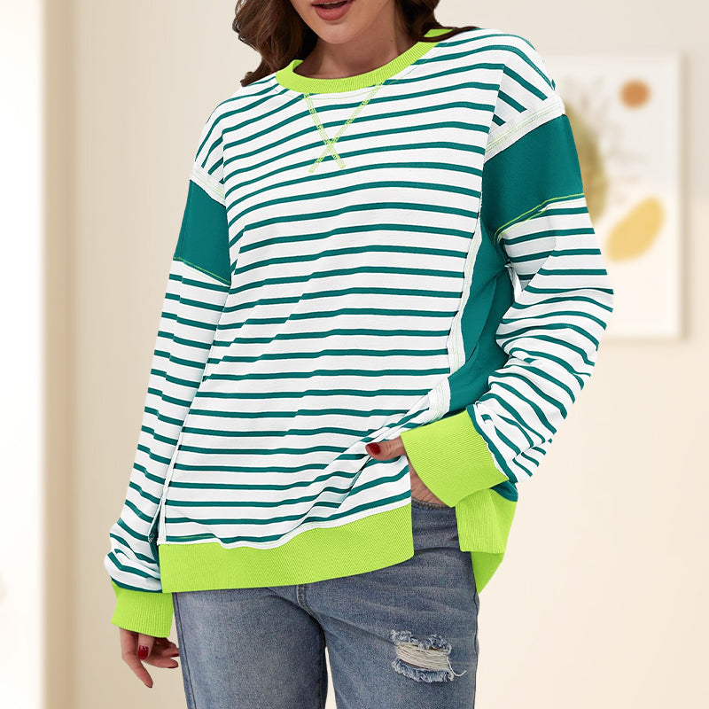 Stylische Rundhals-Tops mit Streifen und Colorblocking