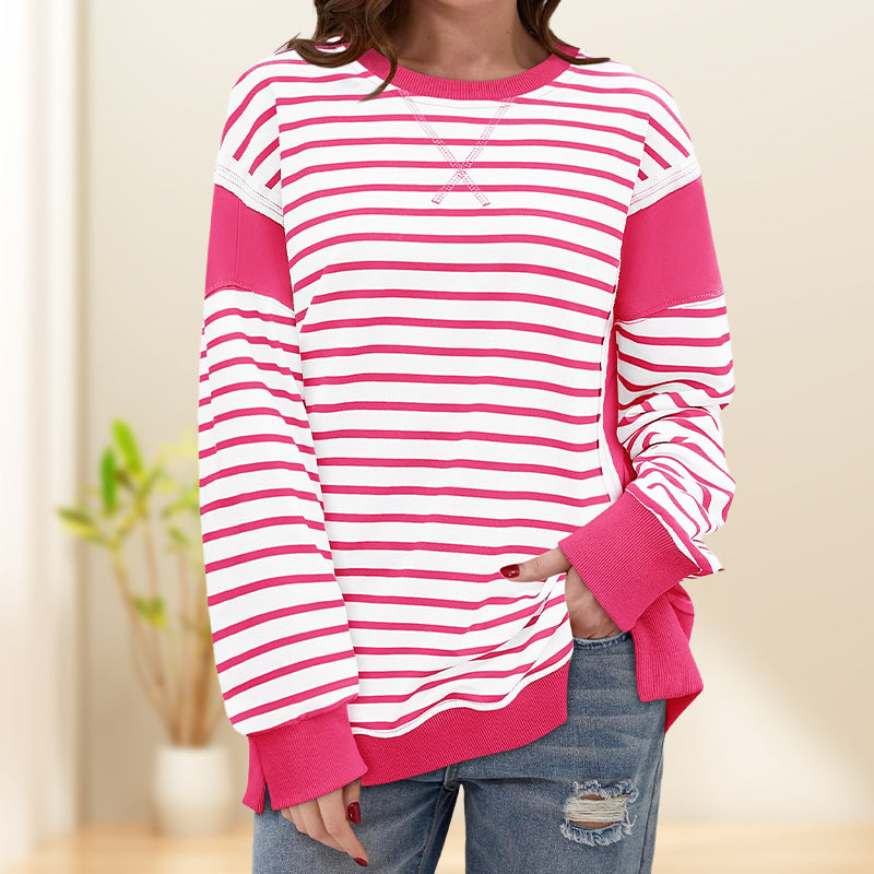 Stylische Rundhals-Tops mit Streifen und Colorblocking