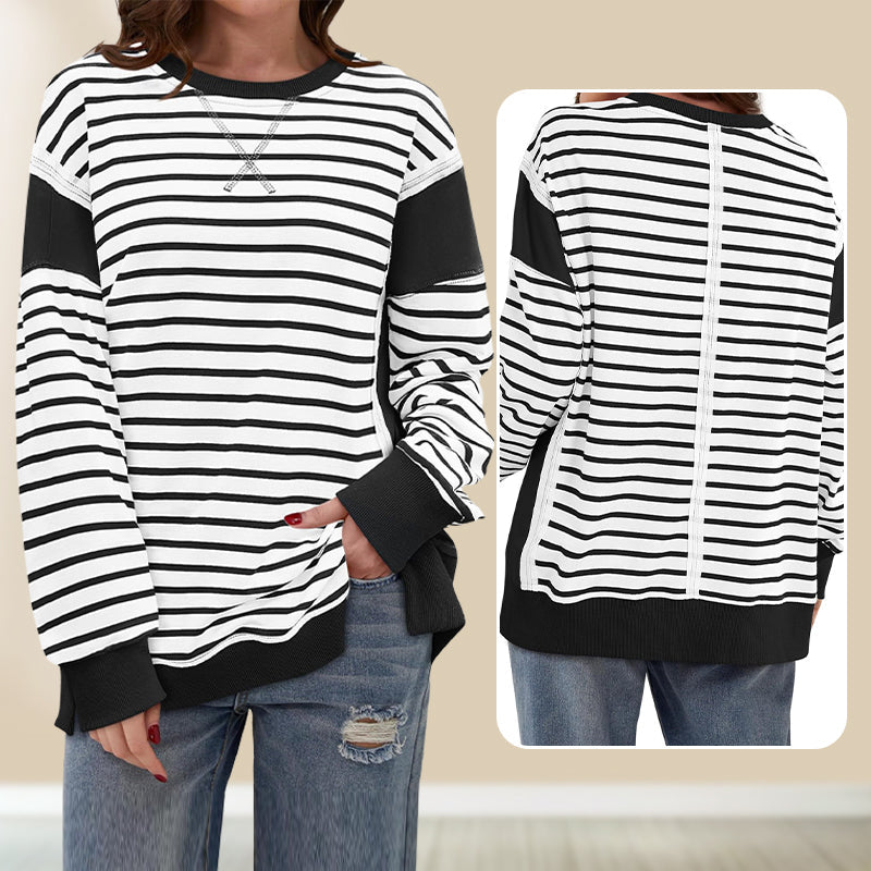 Stylische Rundhals-Tops mit Streifen und Colorblocking