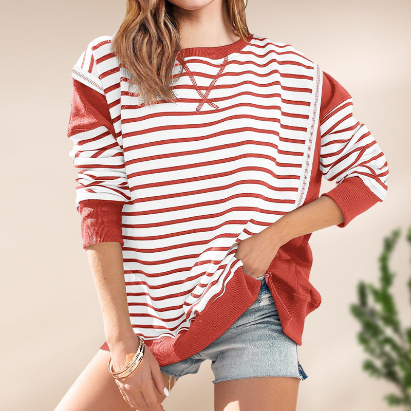 Stylische Rundhals-Tops mit Streifen und Colorblocking