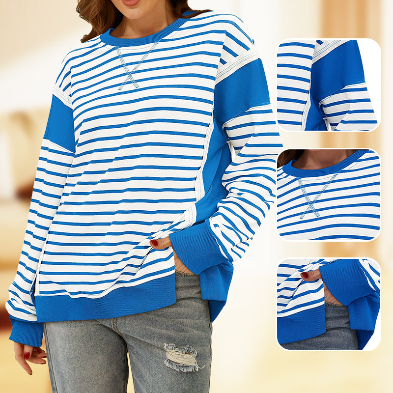 Stylische Rundhals-Tops mit Streifen und Colorblocking