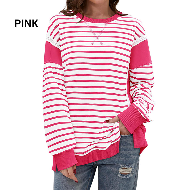 Stylische Rundhals-Tops mit Streifen und Colorblocking