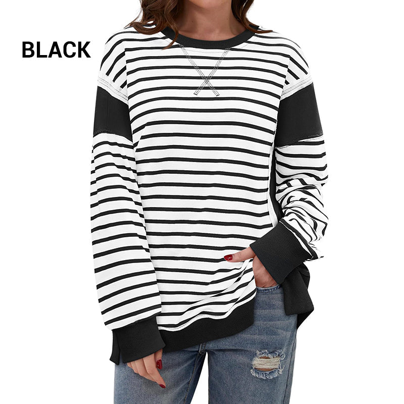 Stylische Rundhals-Tops mit Streifen und Colorblocking