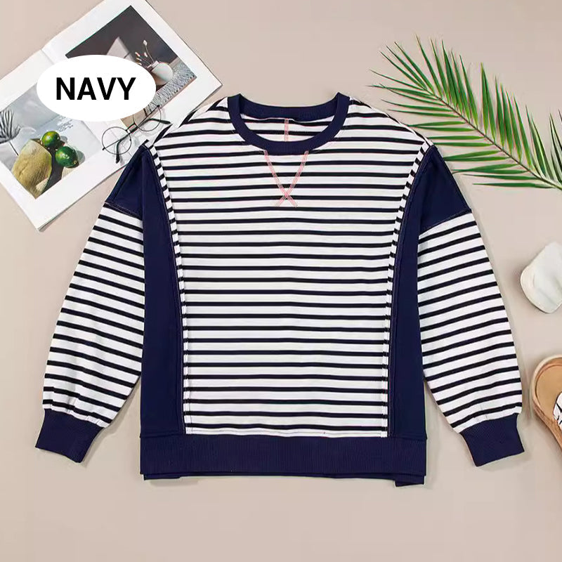 Stylische Rundhals-Tops mit Streifen und Colorblocking