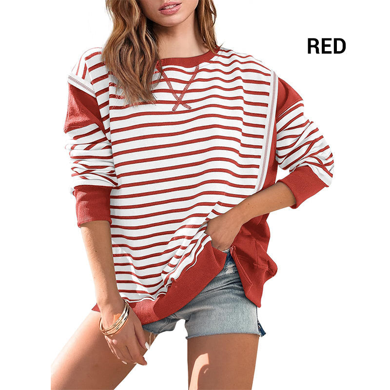 Stylische Rundhals-Tops mit Streifen und Colorblocking