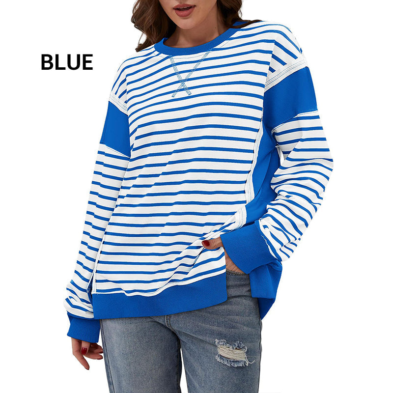 Stylische Rundhals-Tops mit Streifen und Colorblocking