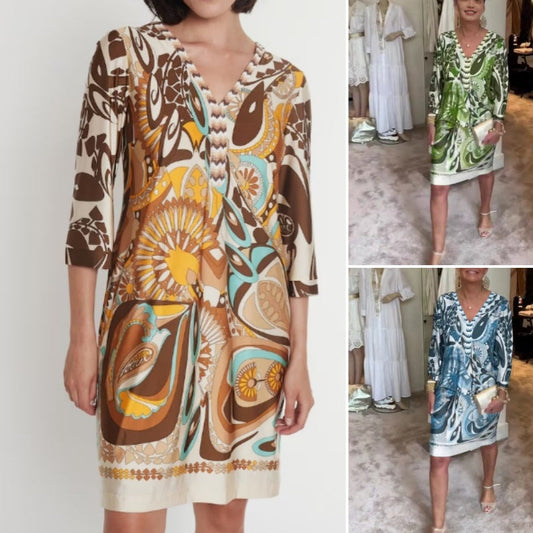 Elegantes 3/4-Ärmel-Kleid mit V-Ausschnitt für Damen
