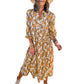 Damen Langarm V-Ausschnitt Bohemian Midi Kleid