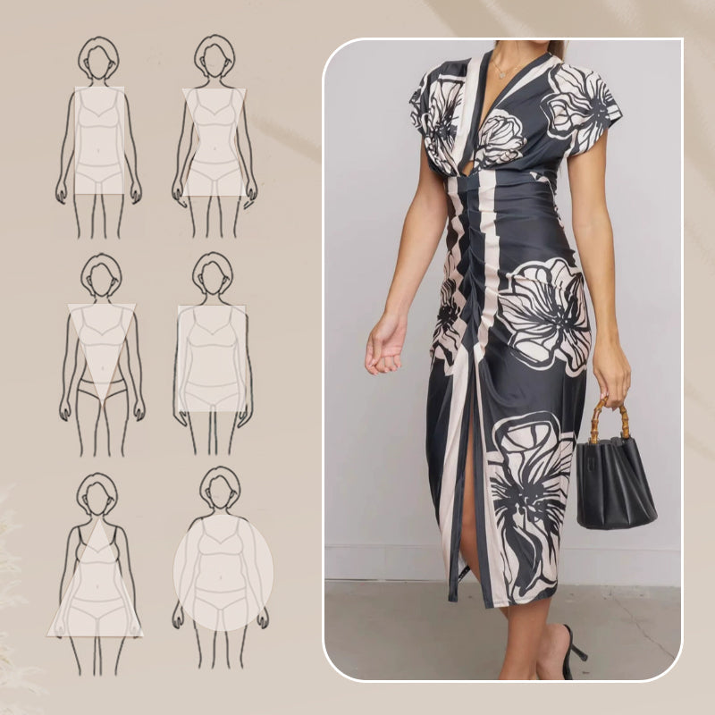 Bedrucktes, figurbetontes Maxikleid mit tiefem V-Ausschnitt