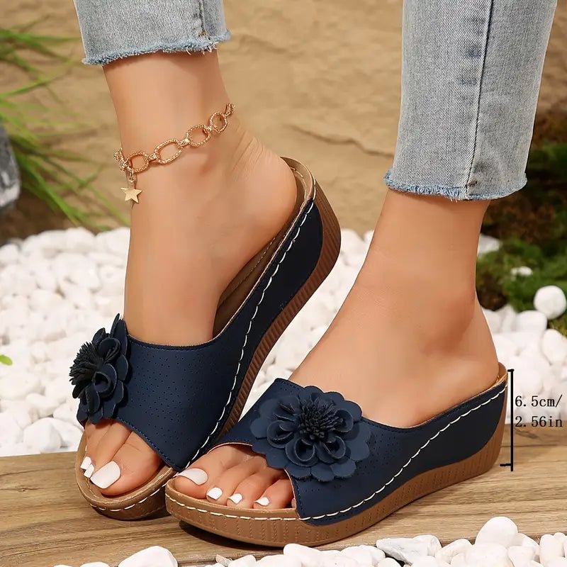 Damen bequeme Slip-On Sandalen mit Blumenverzierung