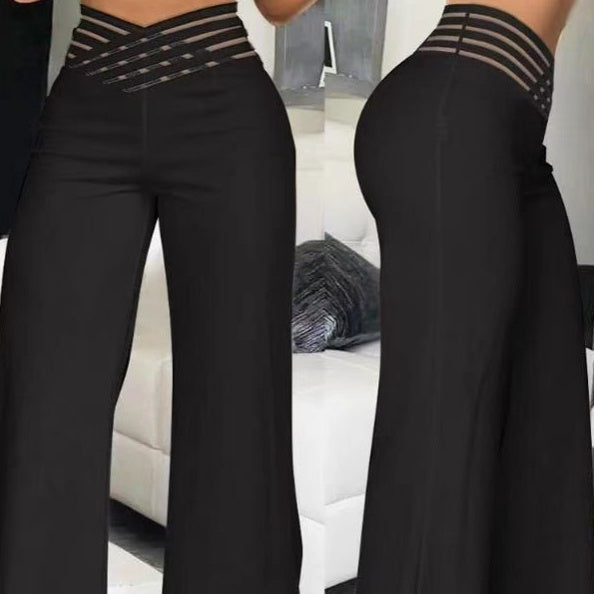 Lässige Damenhose mit weitem Bein und hoher Taille