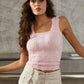 Damen Sport-Tanktop mit breiten Trägern und quadratischem Ausschnitt, kurzes Blumenmuster