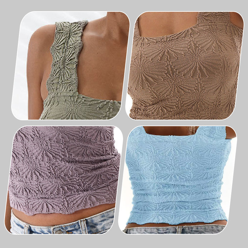 Damen Sport-Tanktop mit breiten Trägern und quadratischem Ausschnitt, kurzes Blumenmuster