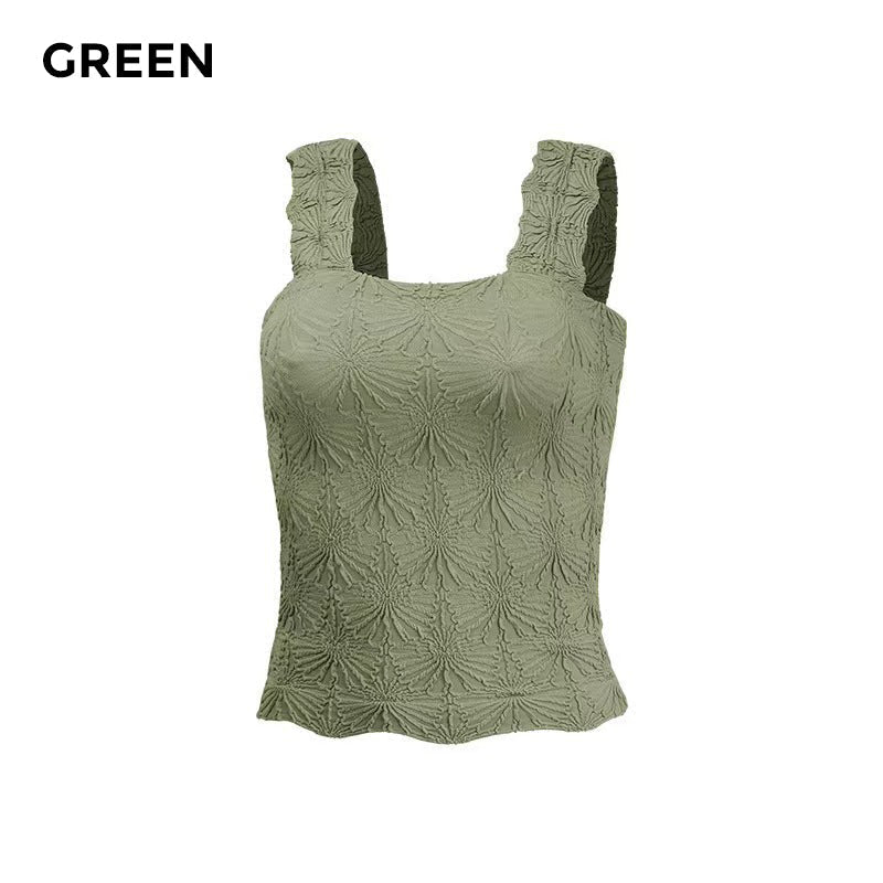 Damen Sport-Tanktop mit breiten Trägern und quadratischem Ausschnitt, kurzes Blumenmuster