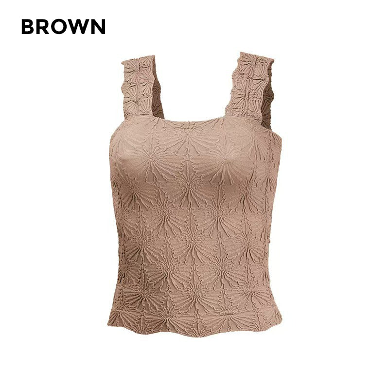 Damen Sport-Tanktop mit breiten Trägern und quadratischem Ausschnitt, kurzes Blumenmuster