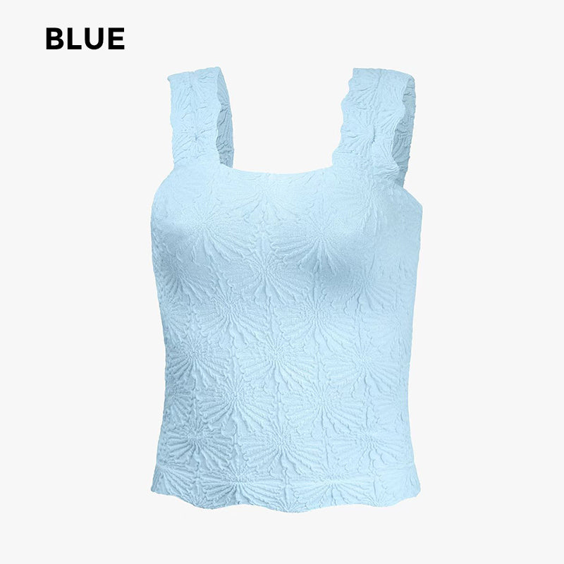 Damen Sport-Tanktop mit breiten Trägern und quadratischem Ausschnitt, kurzes Blumenmuster