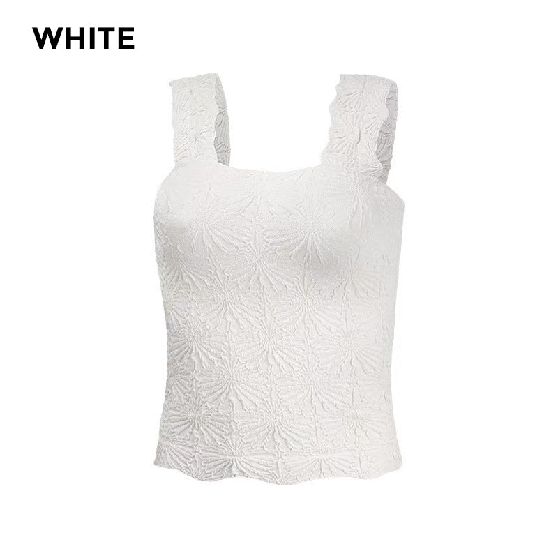 Damen Sport-Tanktop mit breiten Trägern und quadratischem Ausschnitt, kurzes Blumenmuster