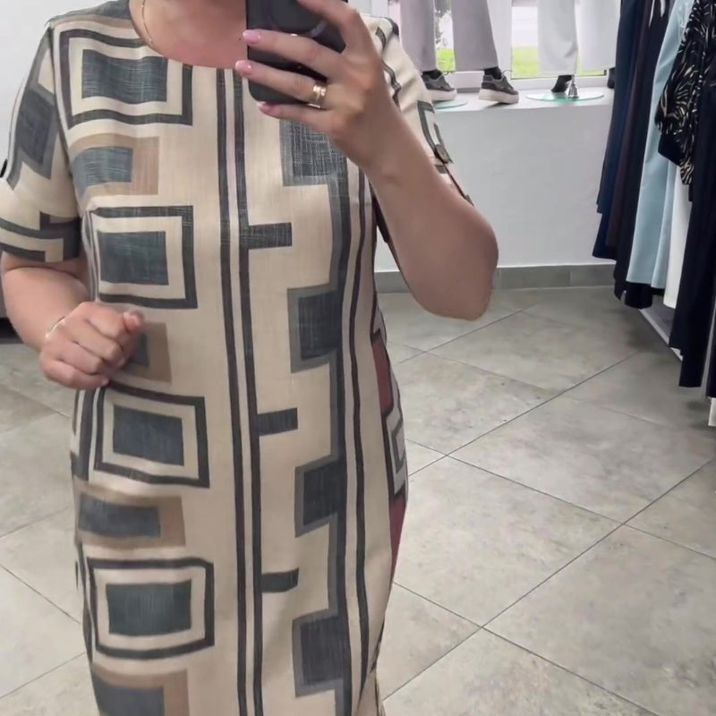 Lässiges, bedrucktes Rundhals-Kurzarmkleid für Damen