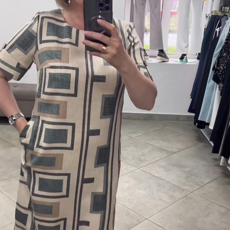 Lässiges, bedrucktes Rundhals-Kurzarmkleid für Damen
