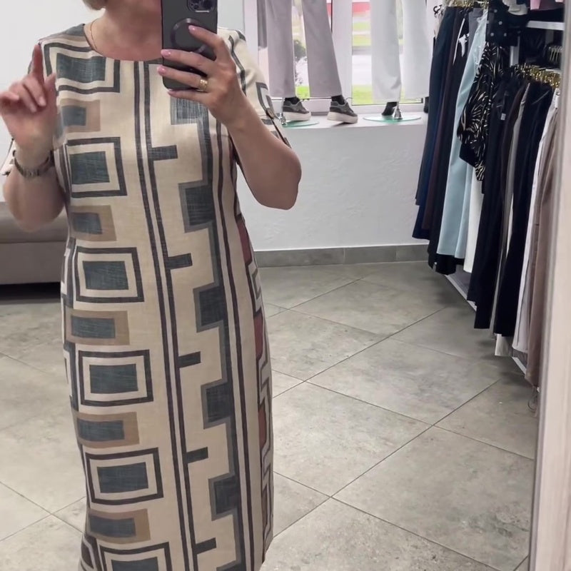 Lässiges, bedrucktes Rundhals-Kurzarmkleid für Damen